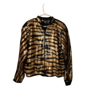 Modi Sequin Tiger Stripe Bomber Jacket Black Gold Women's Size S